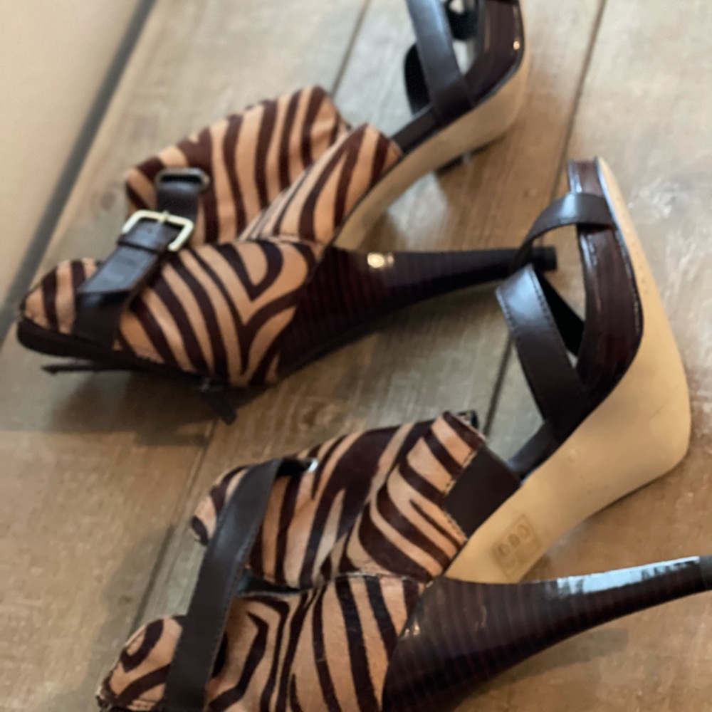 Brown Zebra Print Strap Heels - image 5